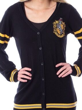 Harry Potter Black & Yellow Women's Cardigan Sweater - Crest